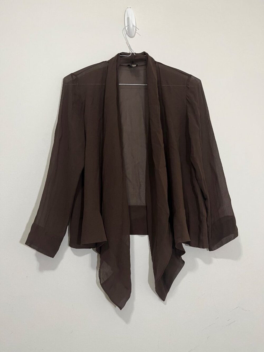 Eileen Fisher Brown Sheer 100% Silk Georgette Cardigan S Minimalist Quiet Luxury